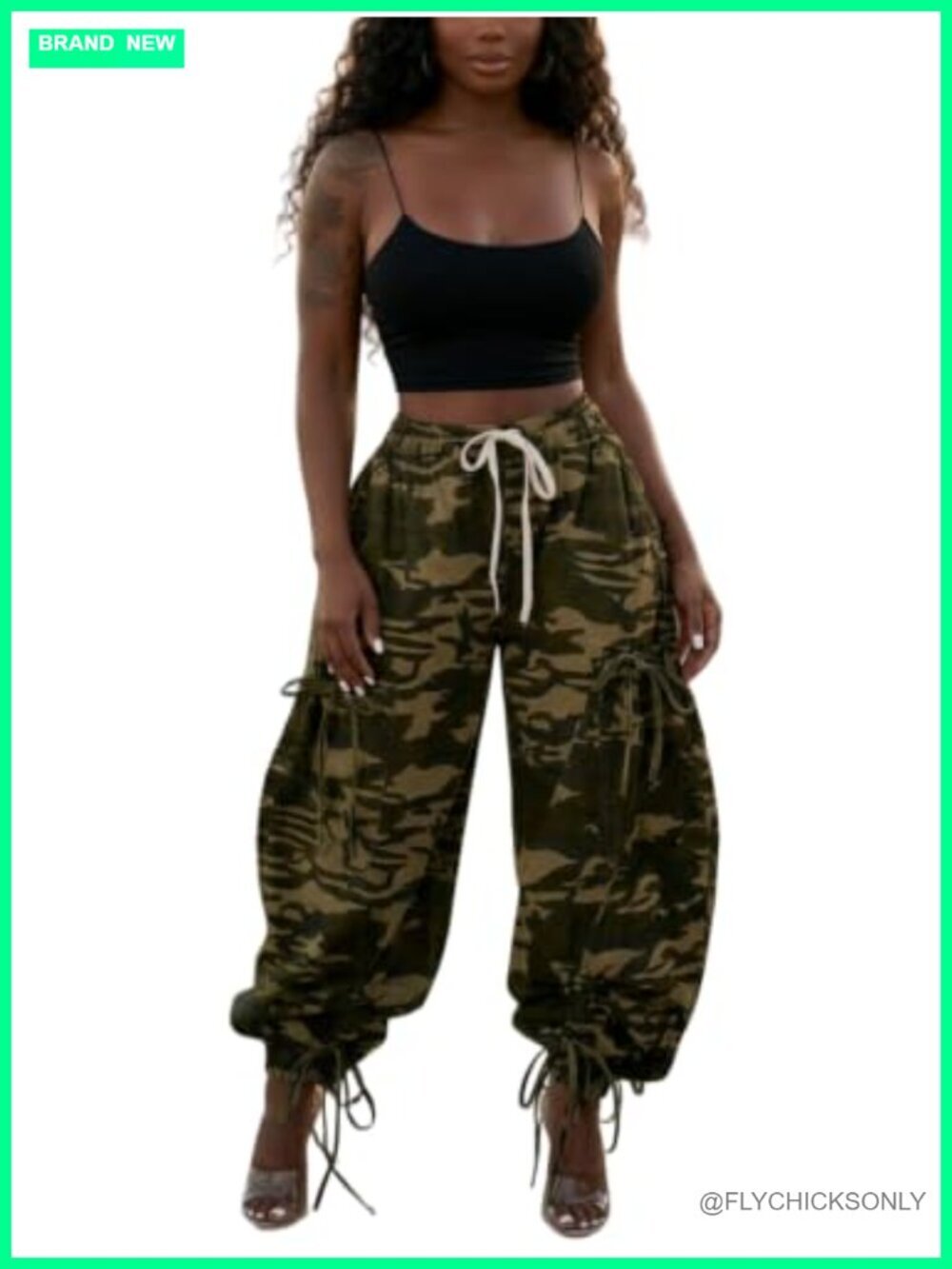 Camo Cargo High Waist Pants Elastic Waist Jogger Pants